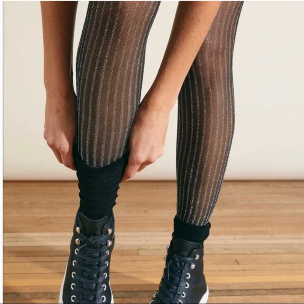 NWT Free People Capitol Shimmer Black/Blue Tights